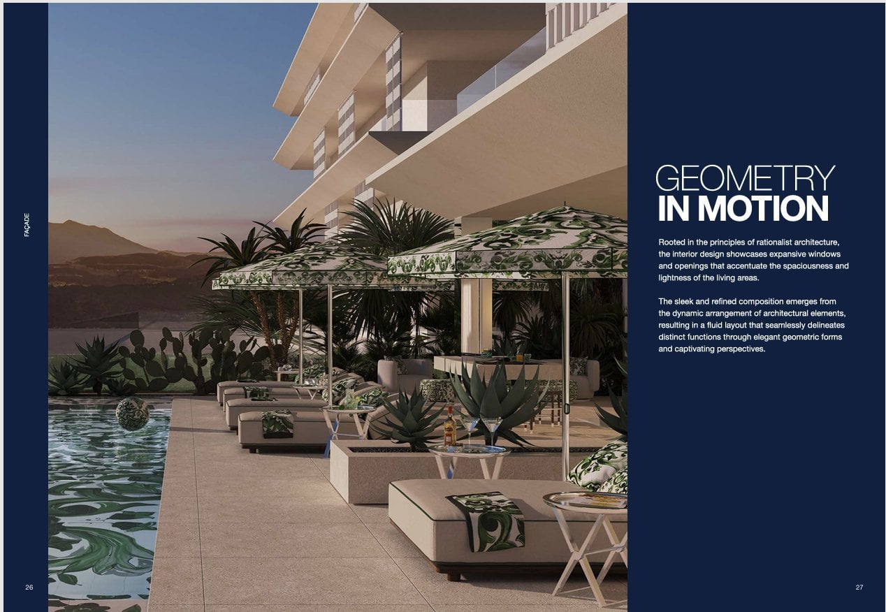 Fasad med poolområde och D&G-parasoller